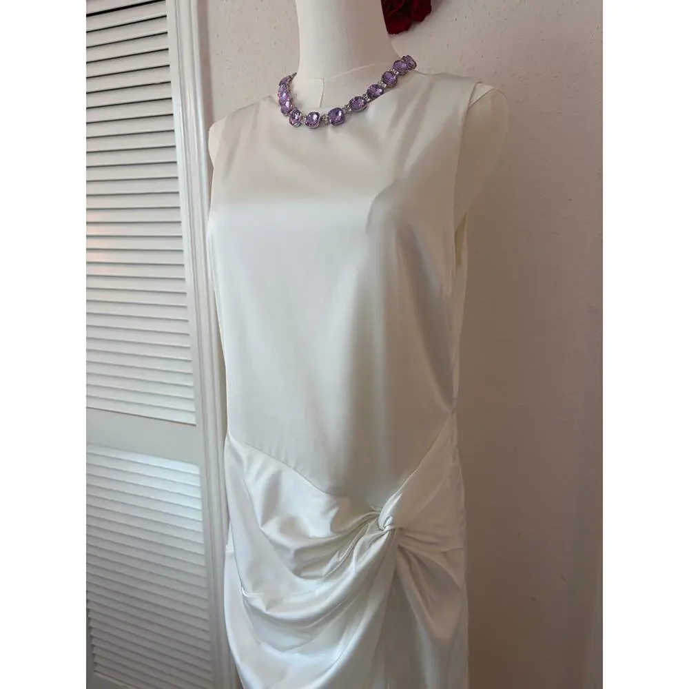 Abercrombie Draped White Satin Maxi Dress with Cutout Back Size Large